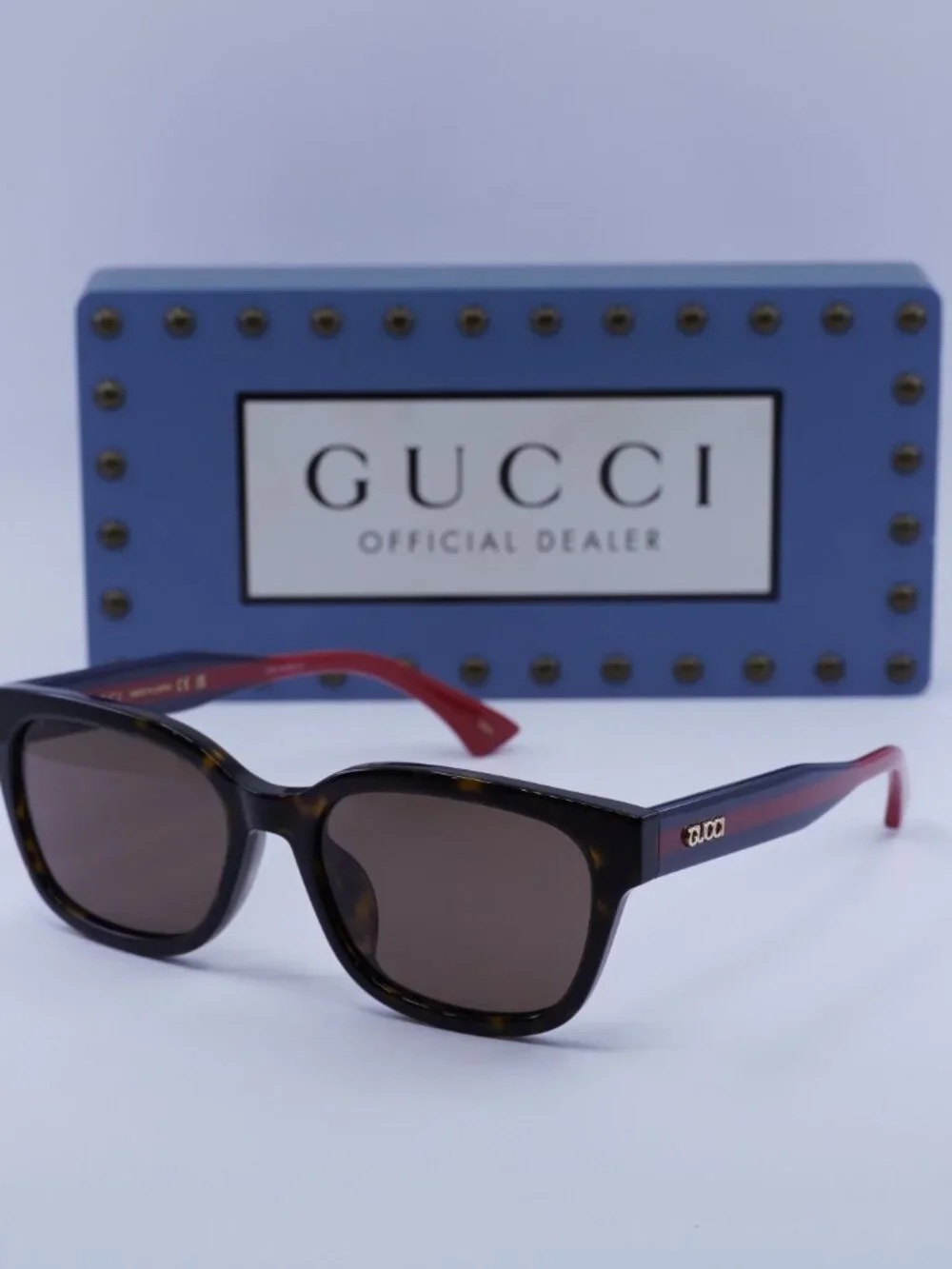 Gucci GG1872SK 002 Square Sunglasses - Dark Havana/Blue/Red\ Brown